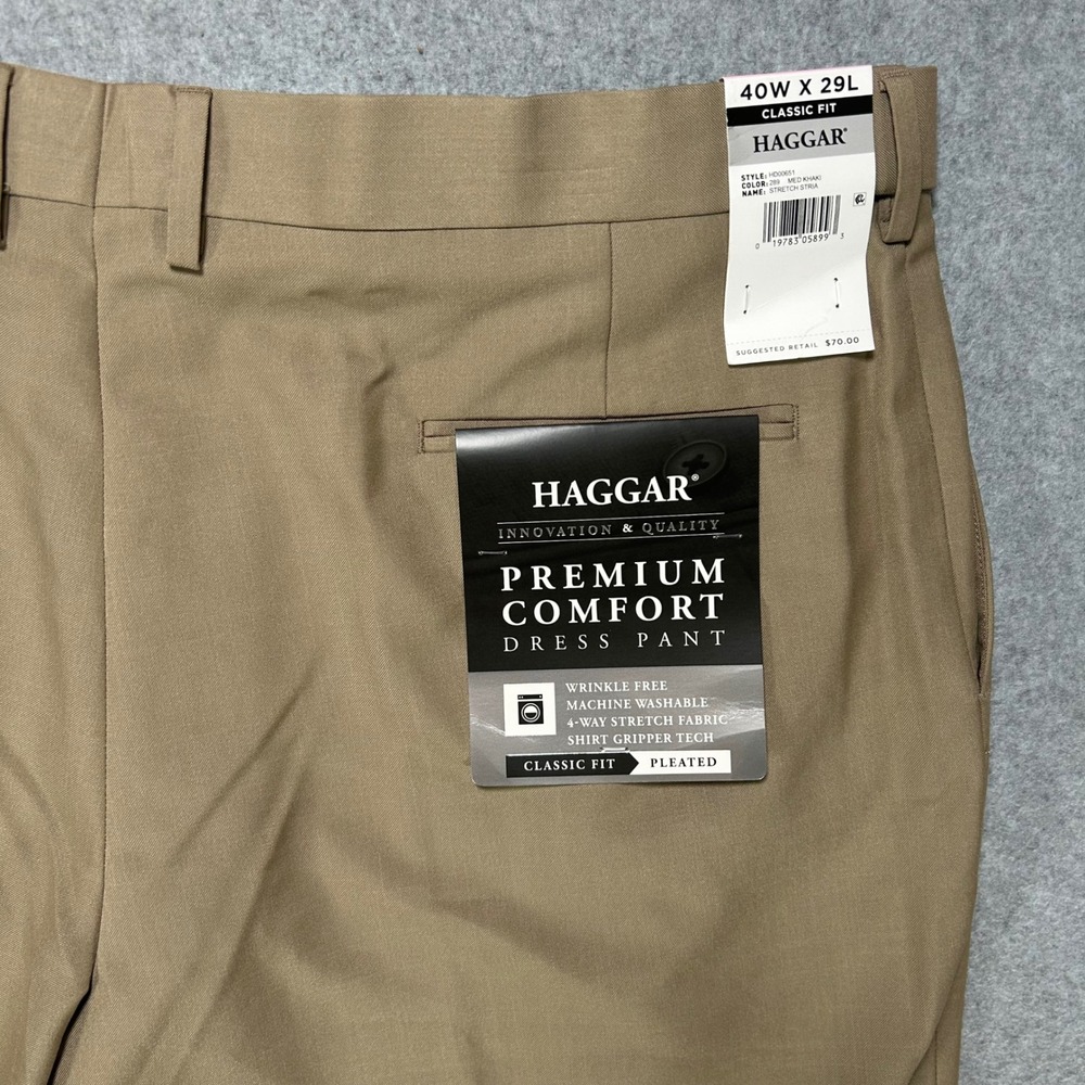 Haggar Dress Pant Premium Comfort Mens 40x29 Khaki Repreve Business Classic